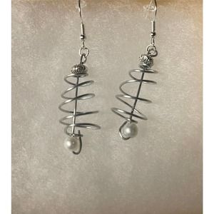 Swirl Dangle Earrings with Faux Pearls
